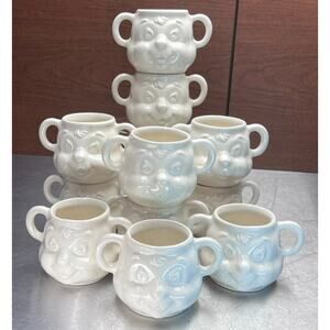 Vtg 80s Pfaltzgraff Double Handle Bear Mug Cup Cute White Toddler Baby Shower